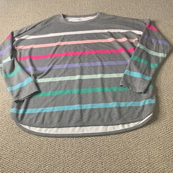 Cabana By Crown & Ivy Womens T-Shirt Size XL Gray Striped Baby Terry Pullover‎ - Picture 2 of 13